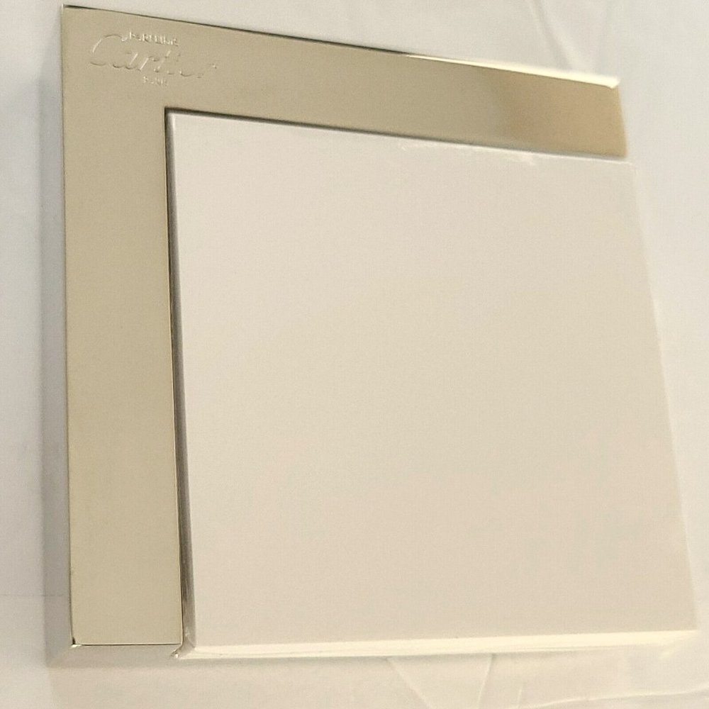 Cartier Parfums Paris Silver Plated Note Pad Holder Desk Accessory Paperweight